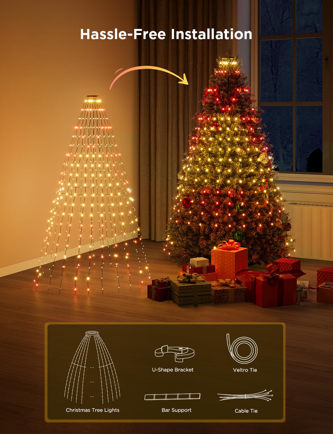 Govee Christmas Tree Lights, Smart 480 LEDs RGBIC Christmas Lights, 2M*24 Strips Smart String Lights Indoor, Music Sync - Image 3
