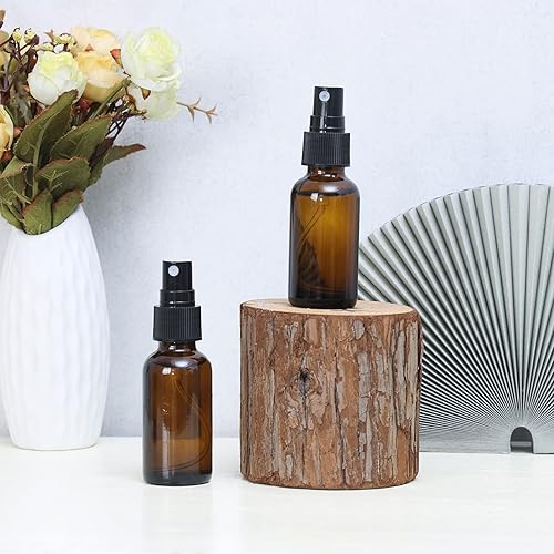 Miniatura 6 de Botella de vidrio verde de 2 onzas, botellas de vidrio Boston de niebla fina con pulverizador de niebla fina negra, botellas pequeñas transparentes