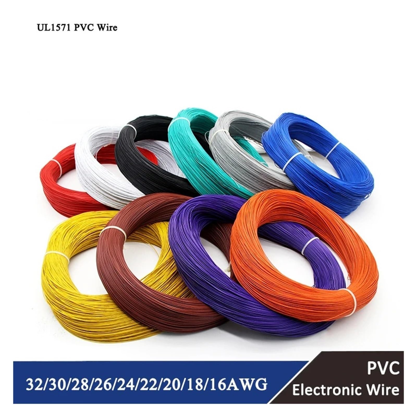 Cable Electrónico UL1571 De 100m 32 30 28 26 24 22 20 18 16 AWG Línea Ambiental Cobre Estañado Aislado con PVC(Gray 100m,24AWG)