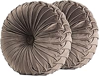 Vista 44 de Almohada redonda de terciopelo de 15 x 15 pulgadas, plisada, redonda, rellena de calabaza, para el hogar, para sofá, silla, cama, suelo de Verde