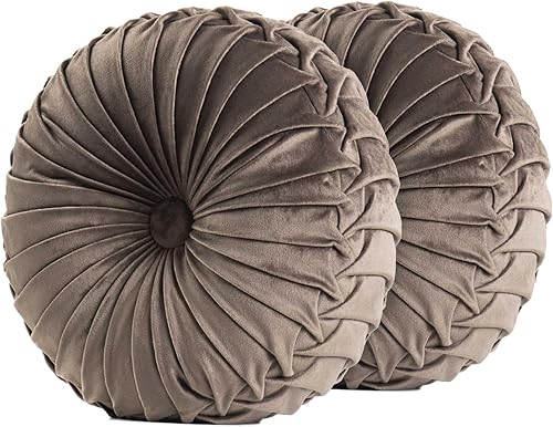 Miniatura 44 de Almohada redonda de terciopelo de 15 x 15 pulgadas, plisada, redonda, rellena de calabaza, para el hogar, para sofá, silla, cama, suelo de Verde