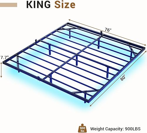 Miniatura 5 de Hasuit Base de cama flotante tamaño King con luces LED, plataforma de metal, no necesita somier, fácil de montar (King)