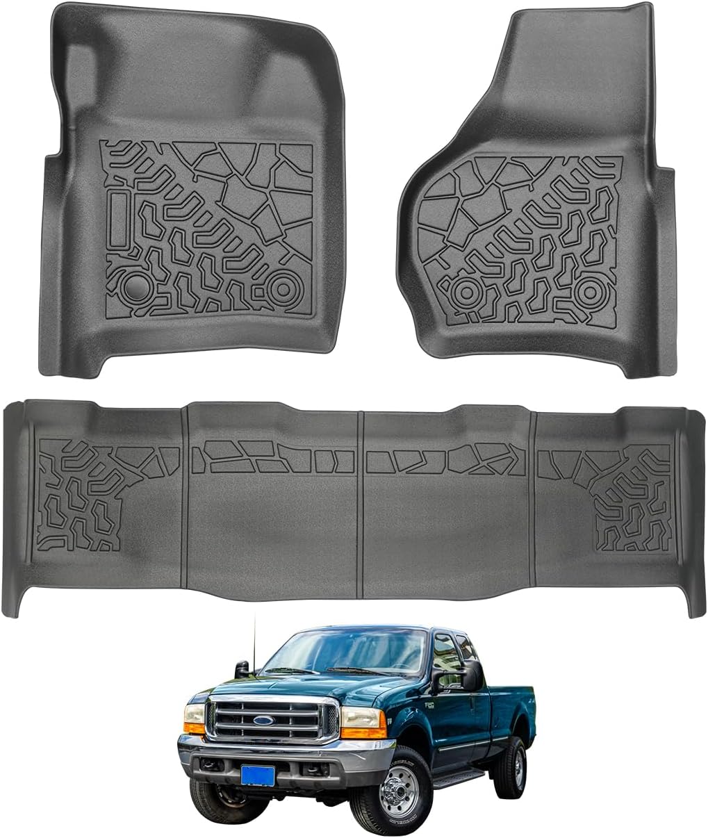 Custom Fit Pickup Truck Floor Mats for 1999-2007 Ford F-250 / F-350 / F-450 Super Duty Crew Cab TPE Car Floor Cargo Liners All Weather Protection