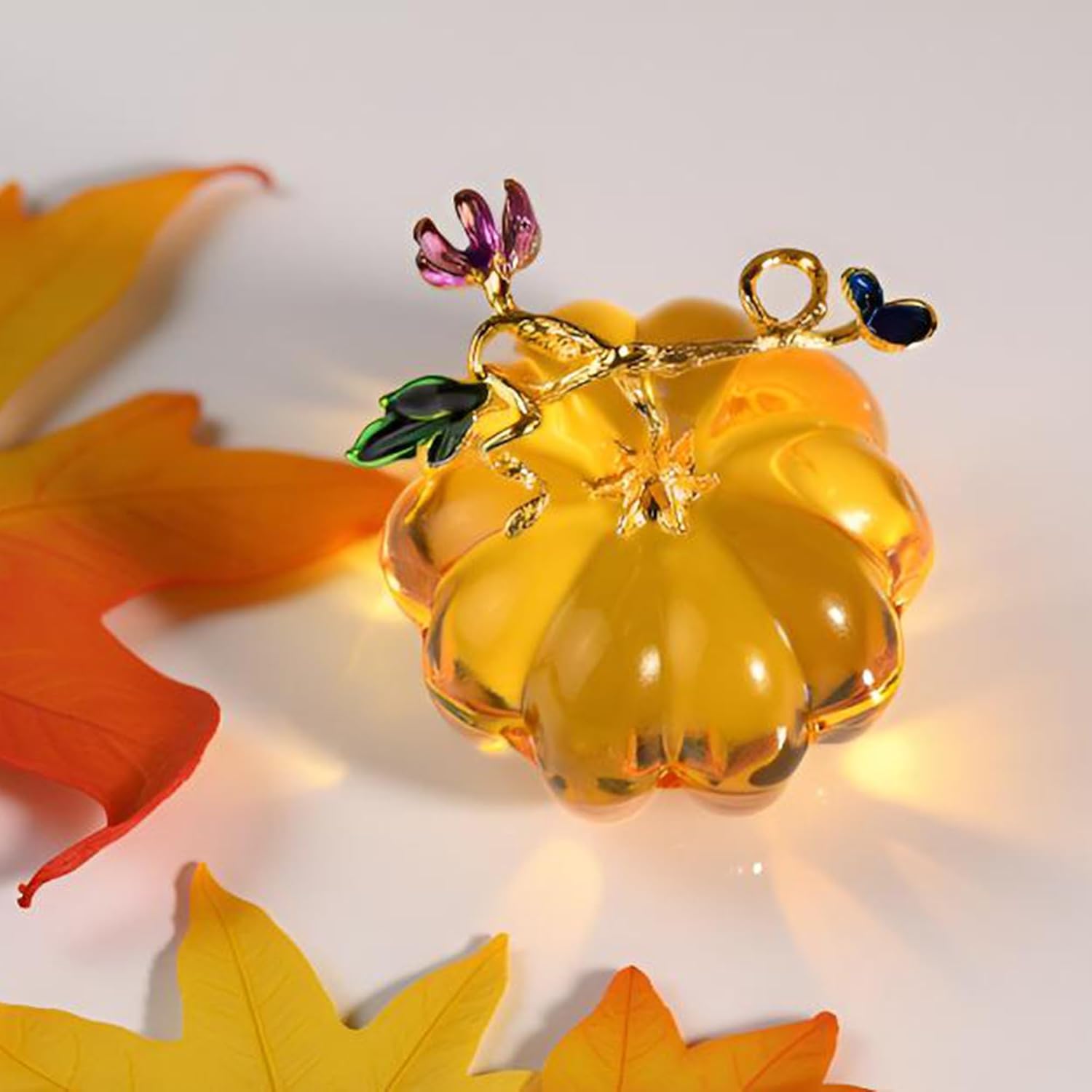 2.5'' Blown Glass Pumpkin Figurines Collectibles, Small Crystal Pumpkin Decorations for Fall Harvest Halloween Thanksgiving Christmas - Image 3
