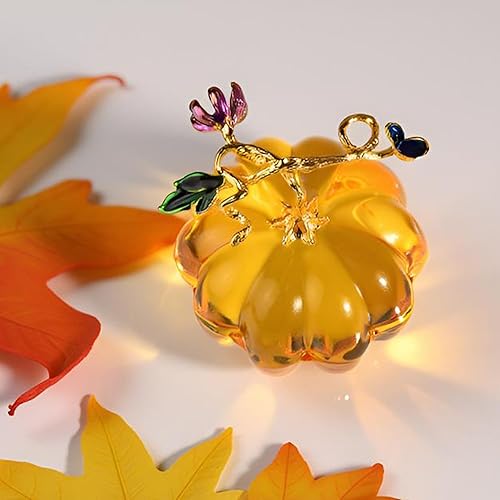 Miniatura 3 de Figuras coleccionables de calabaza de vidrio soplado de 2.5 pulgadas, pequeñas decoraciones de calabaza de cristal para cosecha de otoño, Halloween,