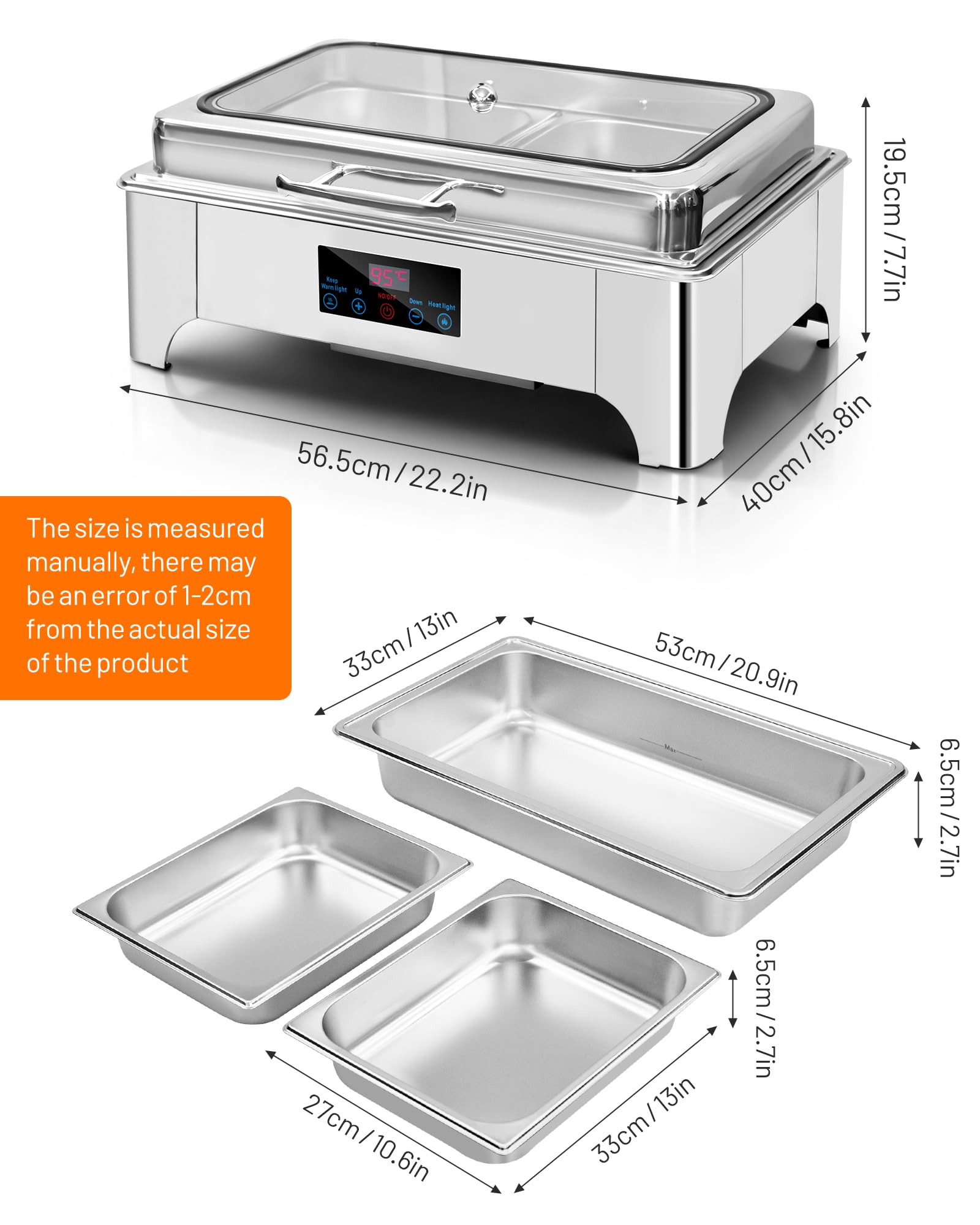 Chafing Dish Buffet Electric, Chauffe Assiette électrique 9L, Chauffage Buffet avec contrôle d'écran Tactile et Couverture de confidentialité en Verre, réchauffeur en Acier Inoxydable