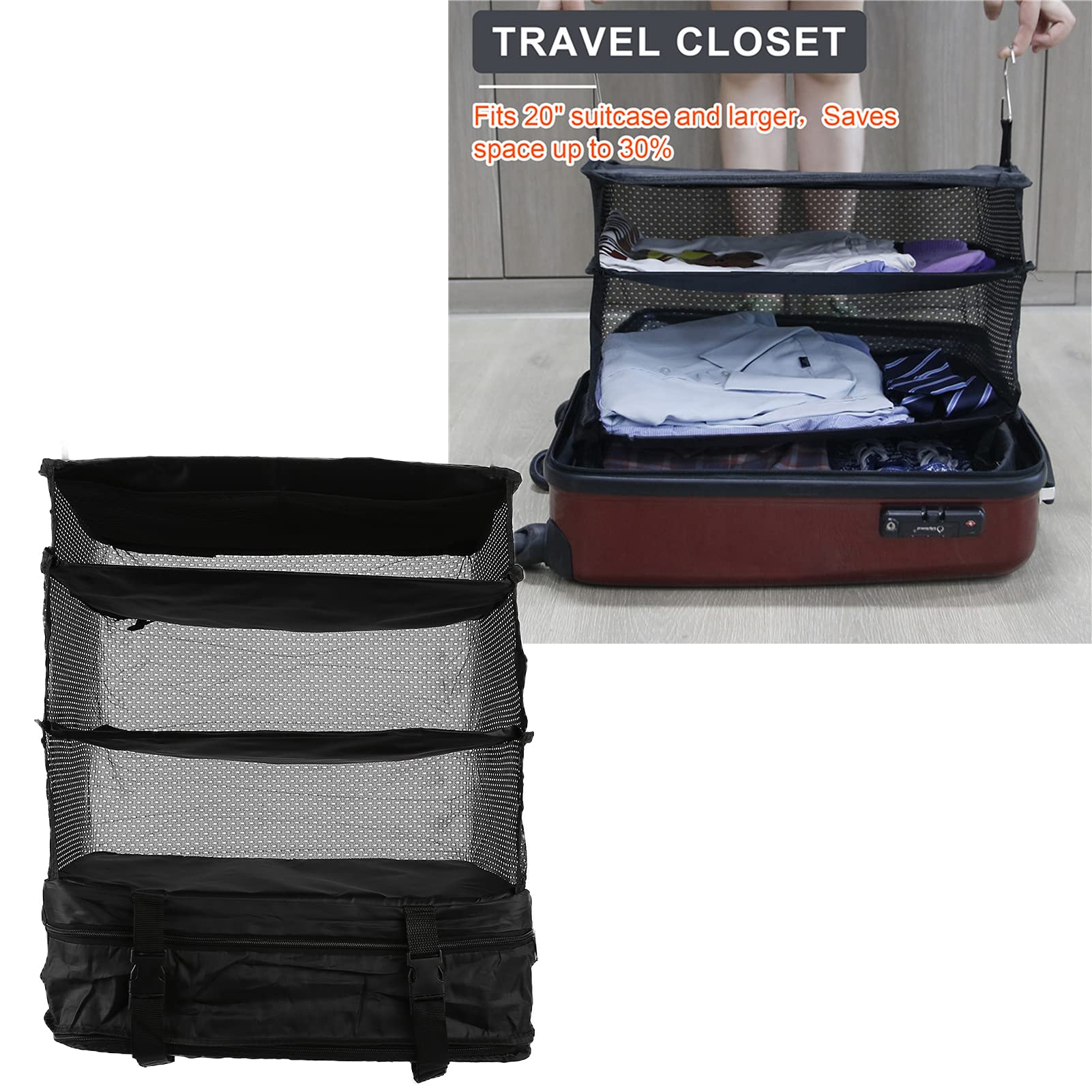 Generisch Organisateur de placard suspendu 3 en 1 avec étagères pliables. Étagères de voyage suspendues en bas. Sac de rangement pour bagages. Mallette d'emballage