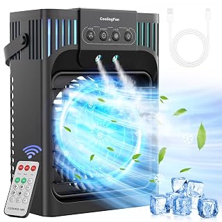 Climatiseur Mobile Silencieux avec Télécommande,1200 ML Mini Rafraichisseur d'air avec 3 Vitesses & 3 Brumes, 2-8H Timer,USB &7 LED,Petit Clim Mobile pour Chambre et Bureau(10W) - Amazon product rated Grade A