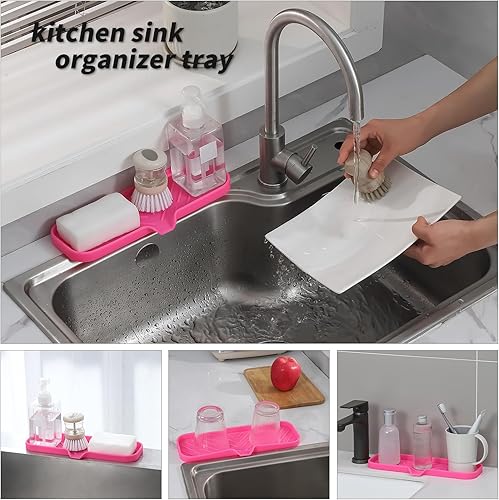 Vista 469 de Jaboneras de baño de silicona con boquilla de drenaje, organizador de fregadero de baño y cocina, soporte para esponja, bandeja de jabón para Gris