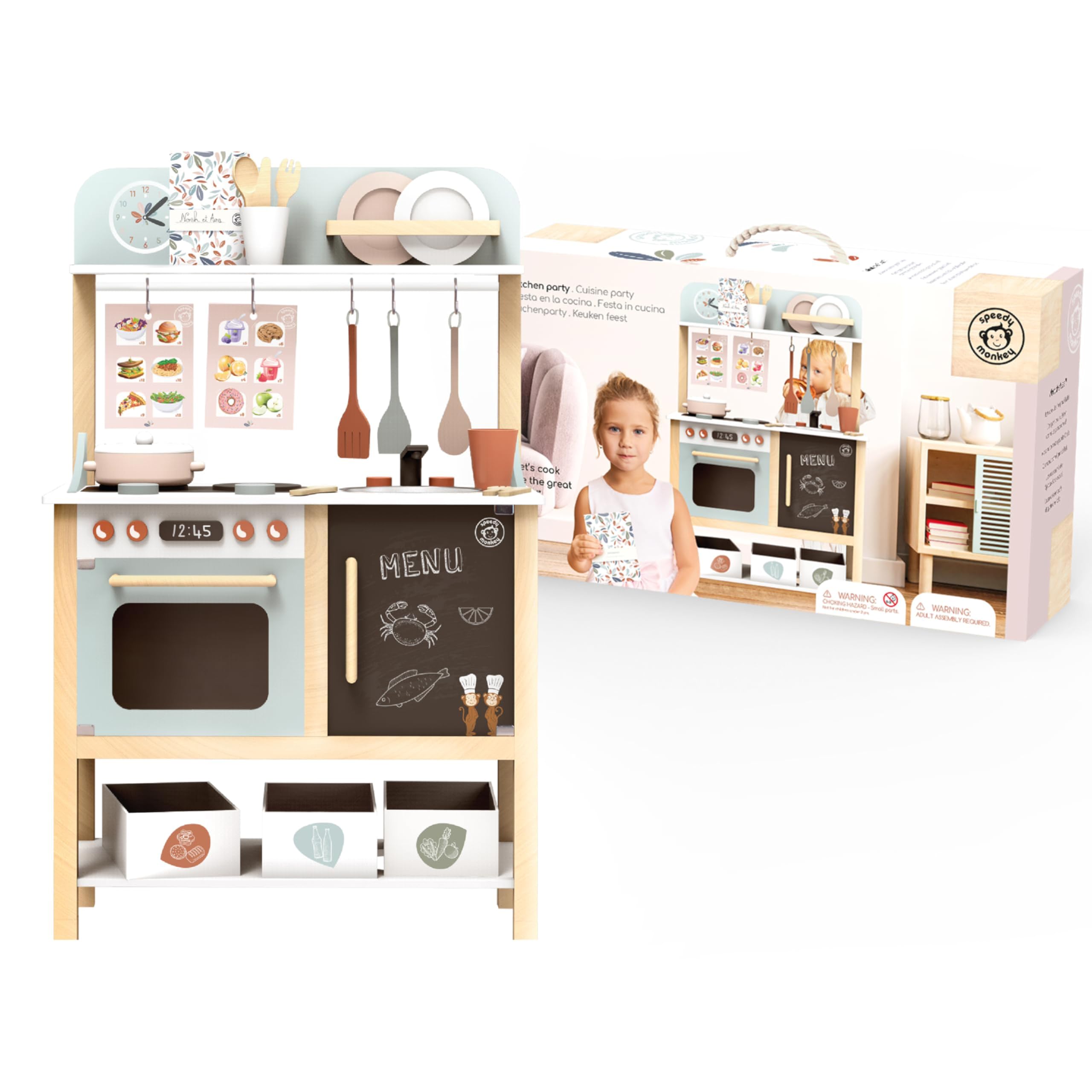 Amazon.com: SPEEDY MONKEY Wooden Play Kitchen Set for Pretend Play
