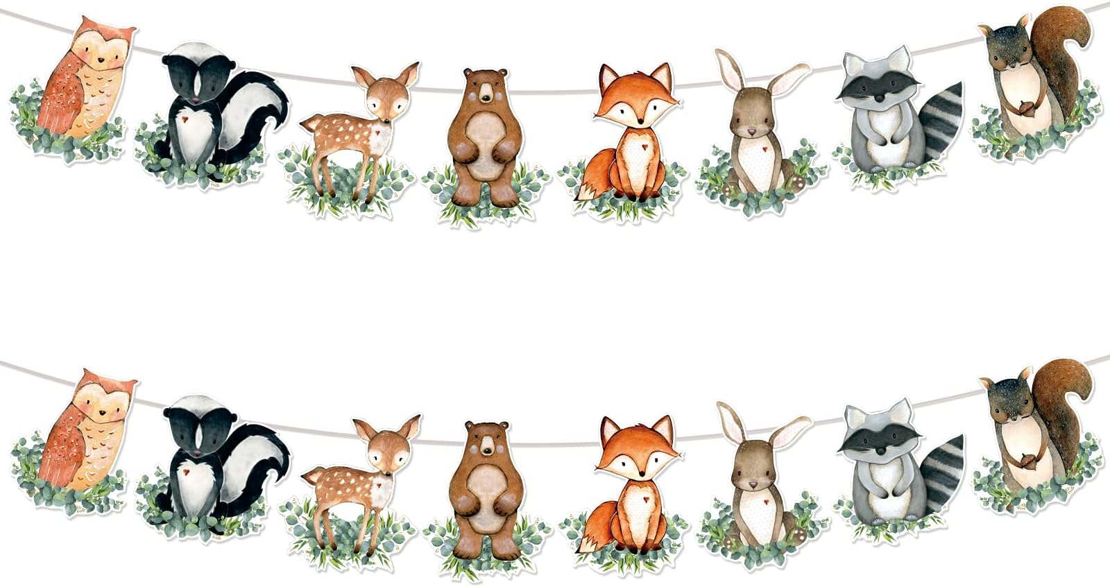 2Pcs Woodland Animals Baby Shower Garland Banner Woodland