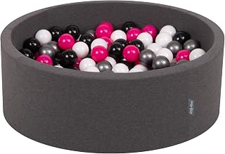 KiddyMoon, Bällebad Piscina de Bolas, Color Gris Oscuro:Blanco/Negro/Plata/Rosa Oscuro, 90x30cm/200 Bälle (OK30D-073)