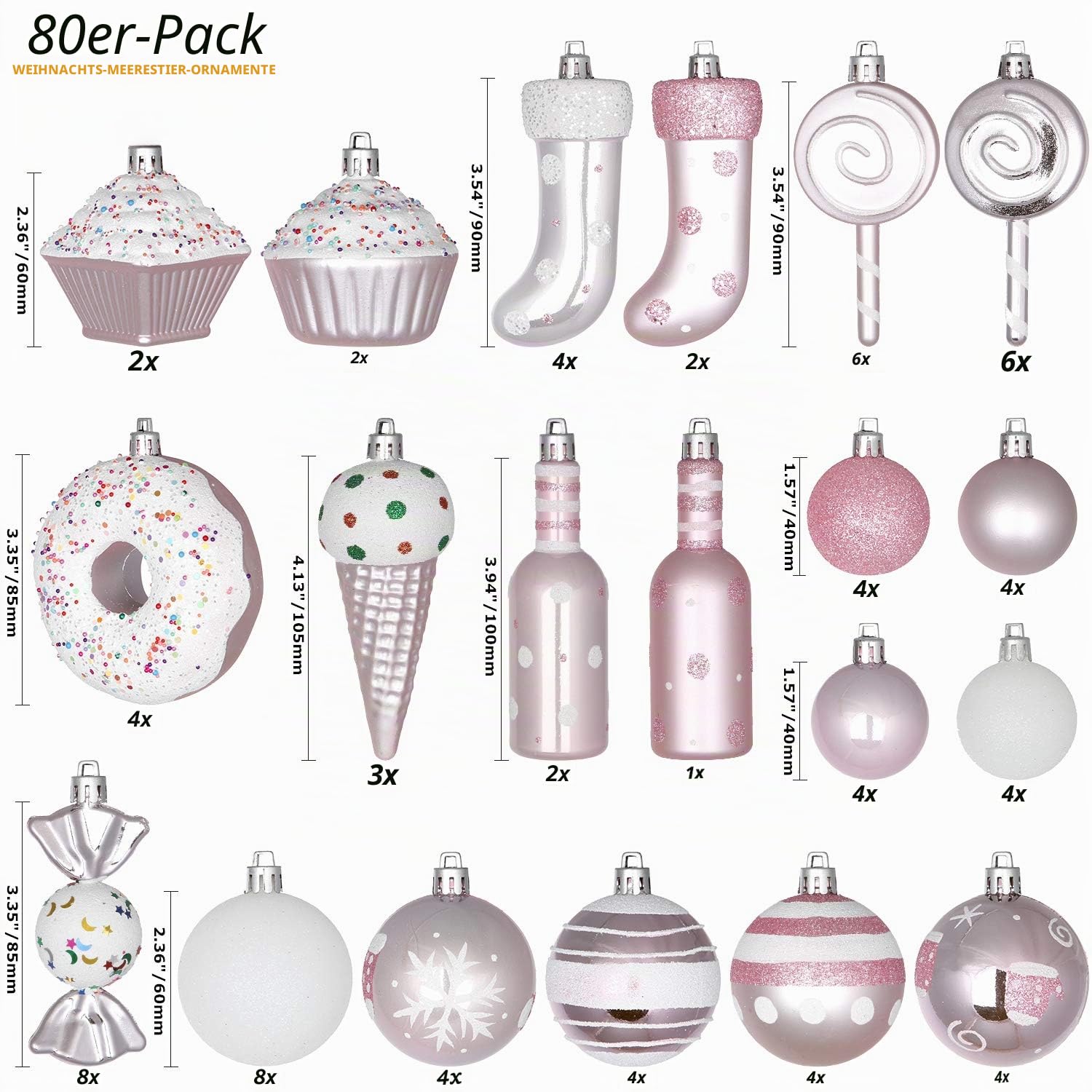 Sea Team 80 Stück von gemischten Kombination bruchsicher und stoßfester Geschenk-Verpackungskasten für Weihnachtskugeln. Das ist für Festsdekoration, wiederverwendbar, tragbar, Weihnachtsbaumschmuck