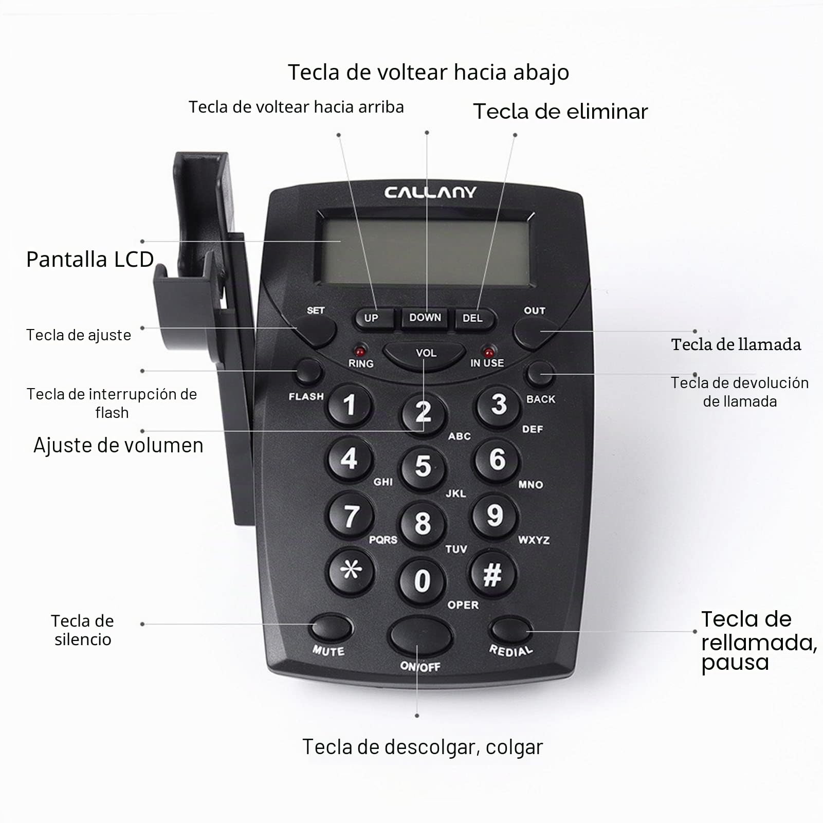 Teléfono de Centro de Llamadas, Teléfono Alámbrico con Cancelación de Ruido, Micrófono de Auriculares, Identificador de Llamadas con Teclado DTMF FSK, Volumen Ajustable, de Teléfono con Auricu