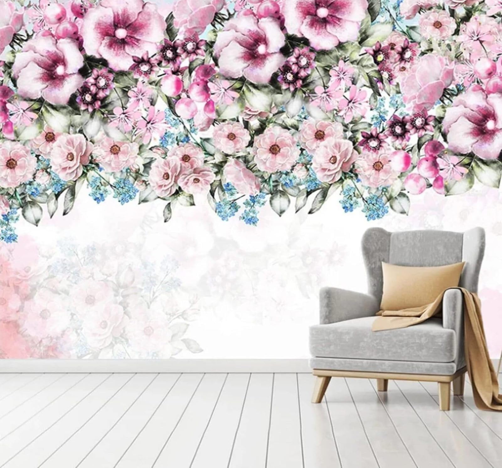 XLMING Three Dimensional Beautiful Pastoral Pink Flowers 3D Wallpaper Luxury Home Dining Decor Paste Sofa Living Room The Wall for Bedroom Mural-400cm×280cm