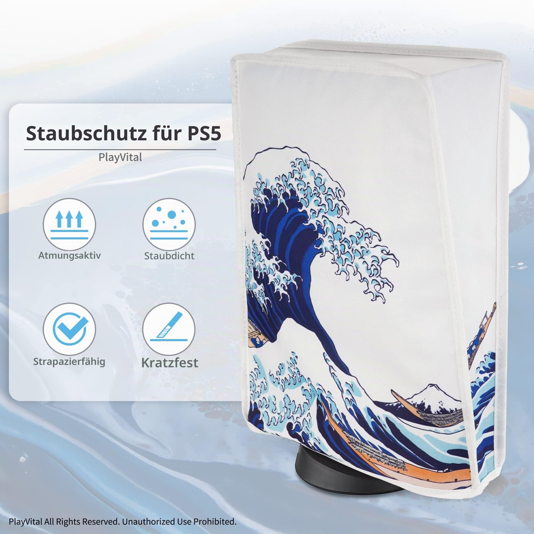 PlayVital Staubhülle für ps5,Staubschutze Hülle Spritzwasserdichte Tasche,Schutzhülle Abdeckung Case für PS5 Konsole Digital Edition&Regular Edition(Welle)