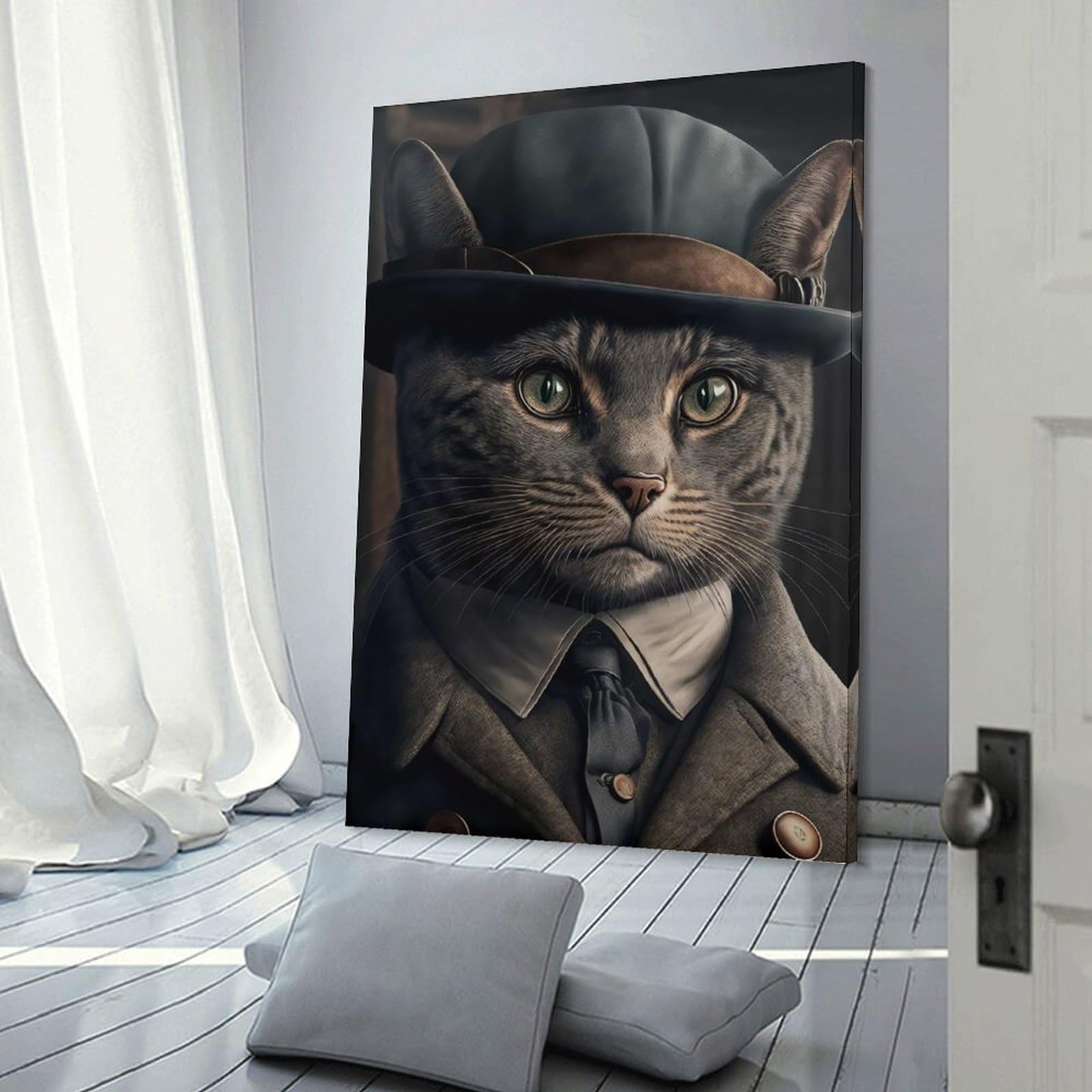 Junmoney Fancy Cat Canvas Art Print, 24x36inch(60x90cm), for Small Homes, Bedrooms Or Open Spaces, Wall Decor with Flexible Room Appeal
