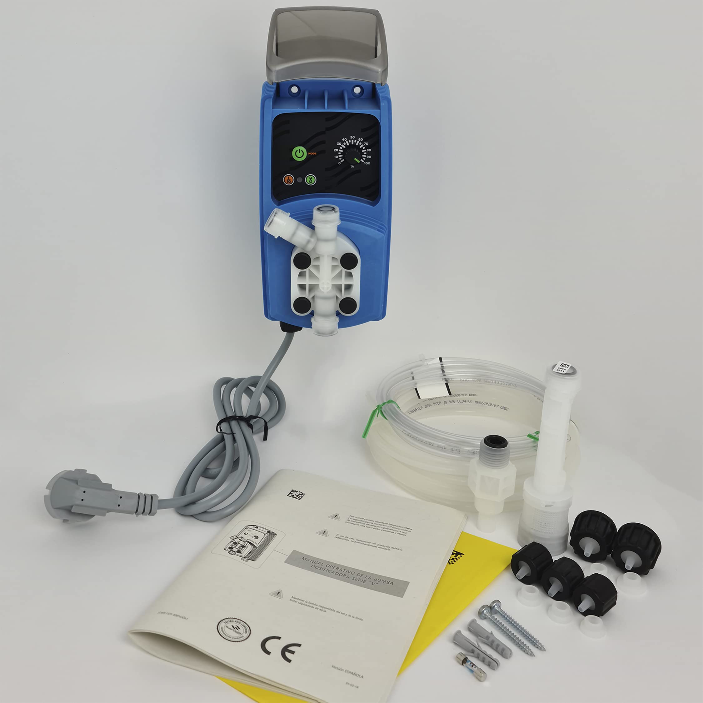 Bomba dosificadora de impulsos electromagnética de membrana con caudal constante. Hasta 4 L/H. 7 Bares de presión. Autopurgante. Para su uso con productos gaseosos como Peróxido de Hidrógeno.