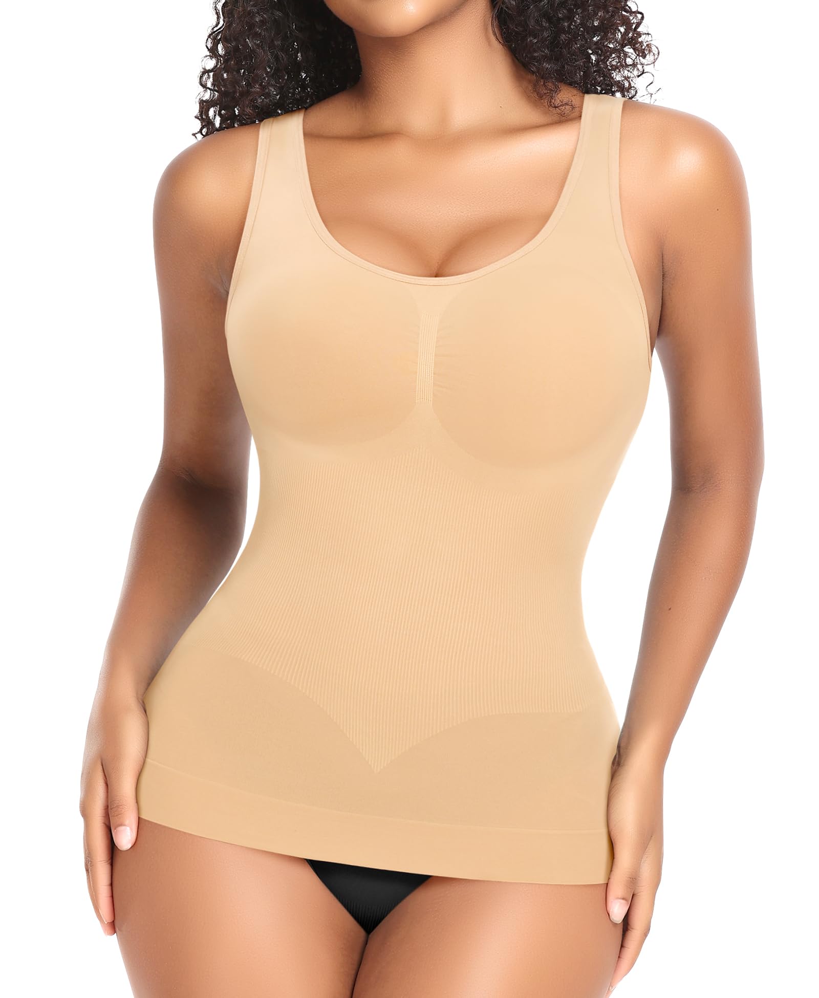 YARRCO Shape Unterhemd Damen Formende Tank Top Bauchweg Shapewear Sport Tanktop Figurformendes Trägertop Body Shaper Hemdchen Nahlos Camisole Shaping Hemd (Beige-Weite Träger, M)
