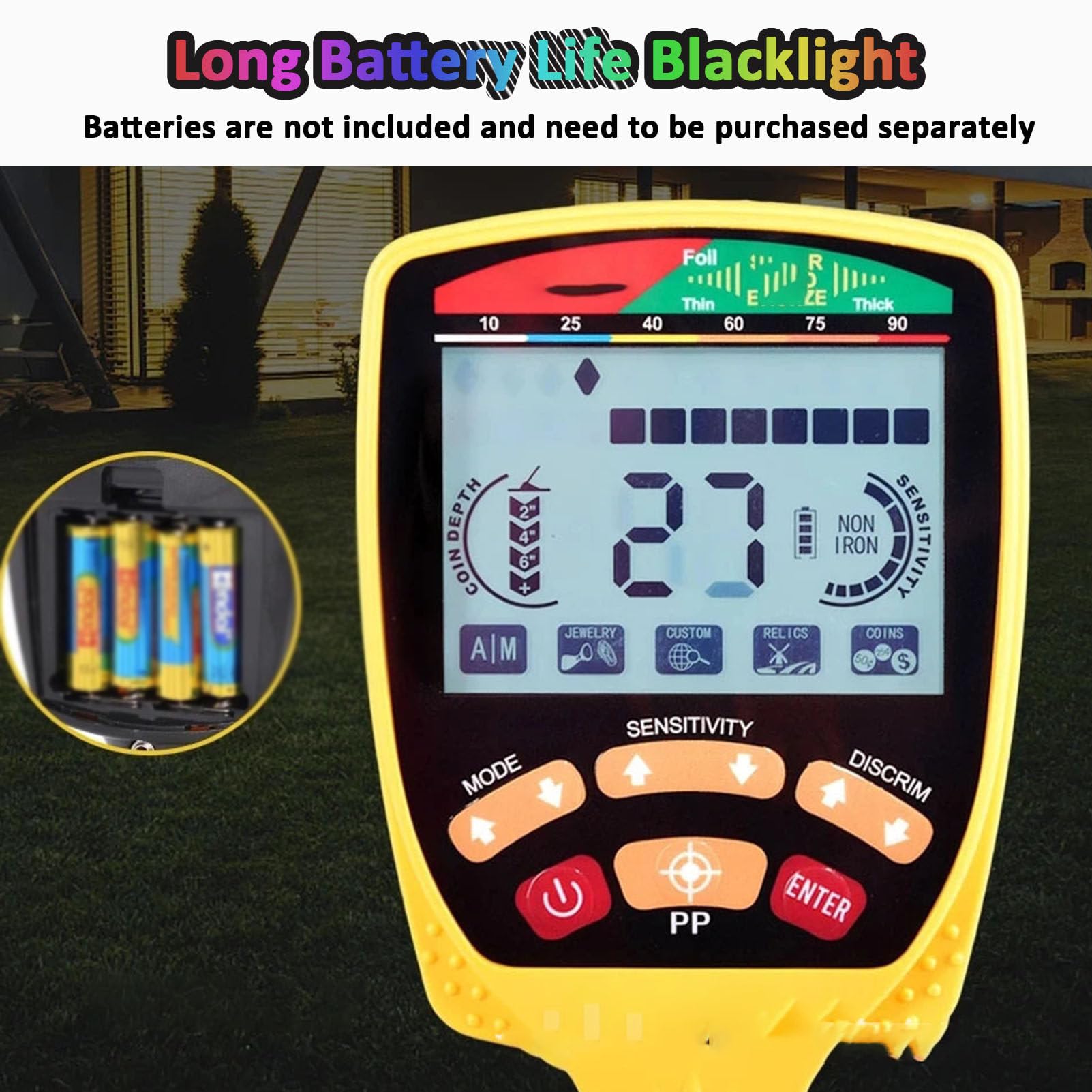 Metal detector impermeabile con cuffie, display LCD ad alta precisione, design pieghevole, ideale per la caccia all'oro e al tesoro