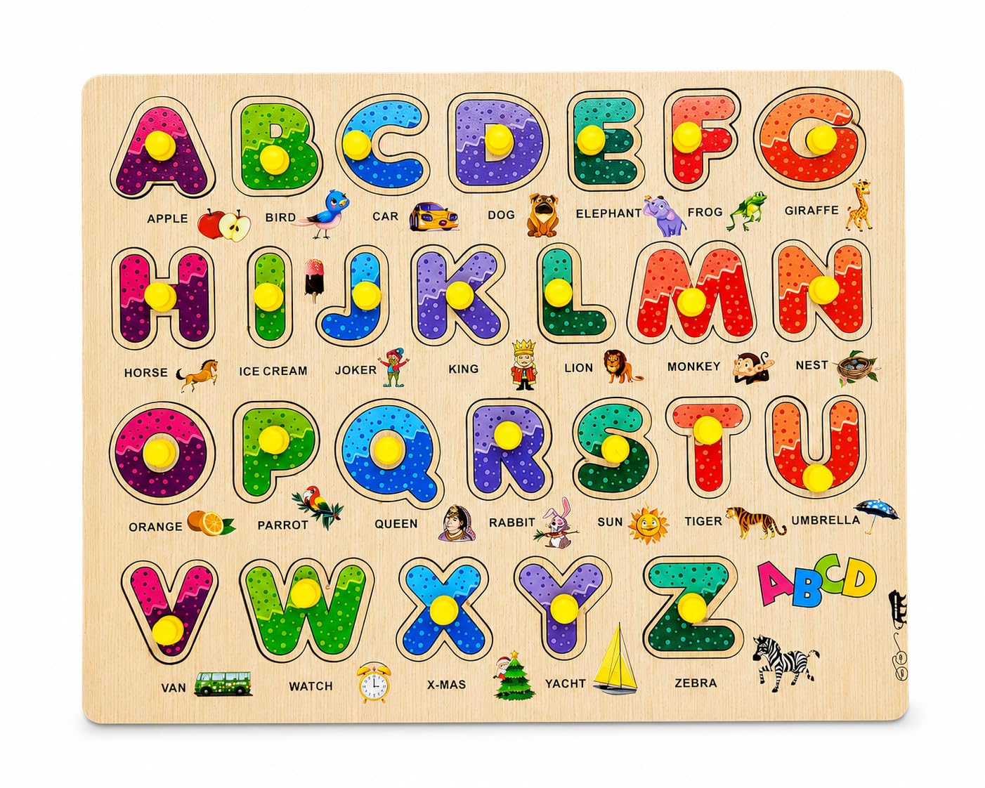 Wooden Alphabet Puzzle Board for Kids 2+ Years | ABCD Learning Puzzle with Knobs | Montessori Educational Toy for Toddlers Boys & Girls | Preschool Letter Recognition Learning Board-image-37