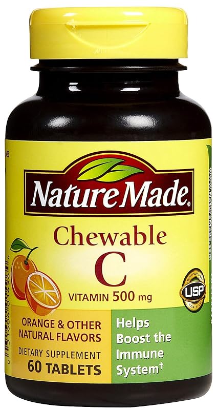 Nature Made Vitamina C 500 mg comprimidos mastigáveis sabor laranja, pacote com 4 (240 comprimidos)