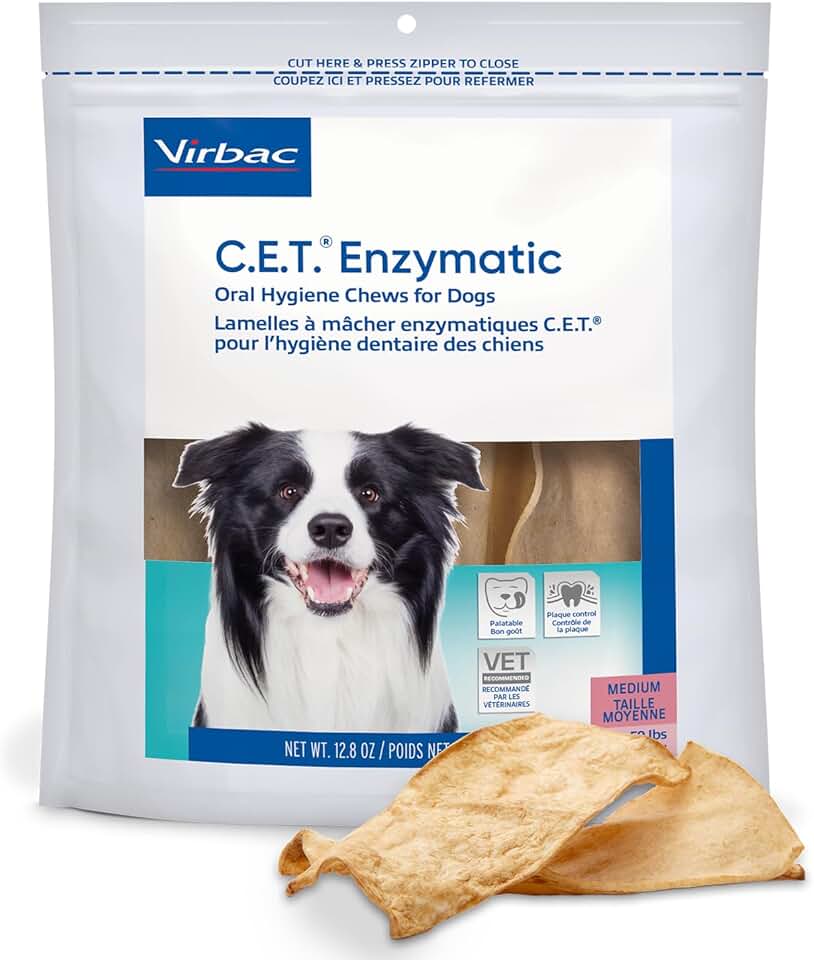 Virbac C.E.T.® Enzymatic Oral Hygiene Chews for Dogs, Medium - Plaque &amp; Tartar Control - Single Layer Beefhide with Exclusive Dual-Enzyme System &amp; Tasty Chicken Flavor - Easy to Give Dog Dental Chew