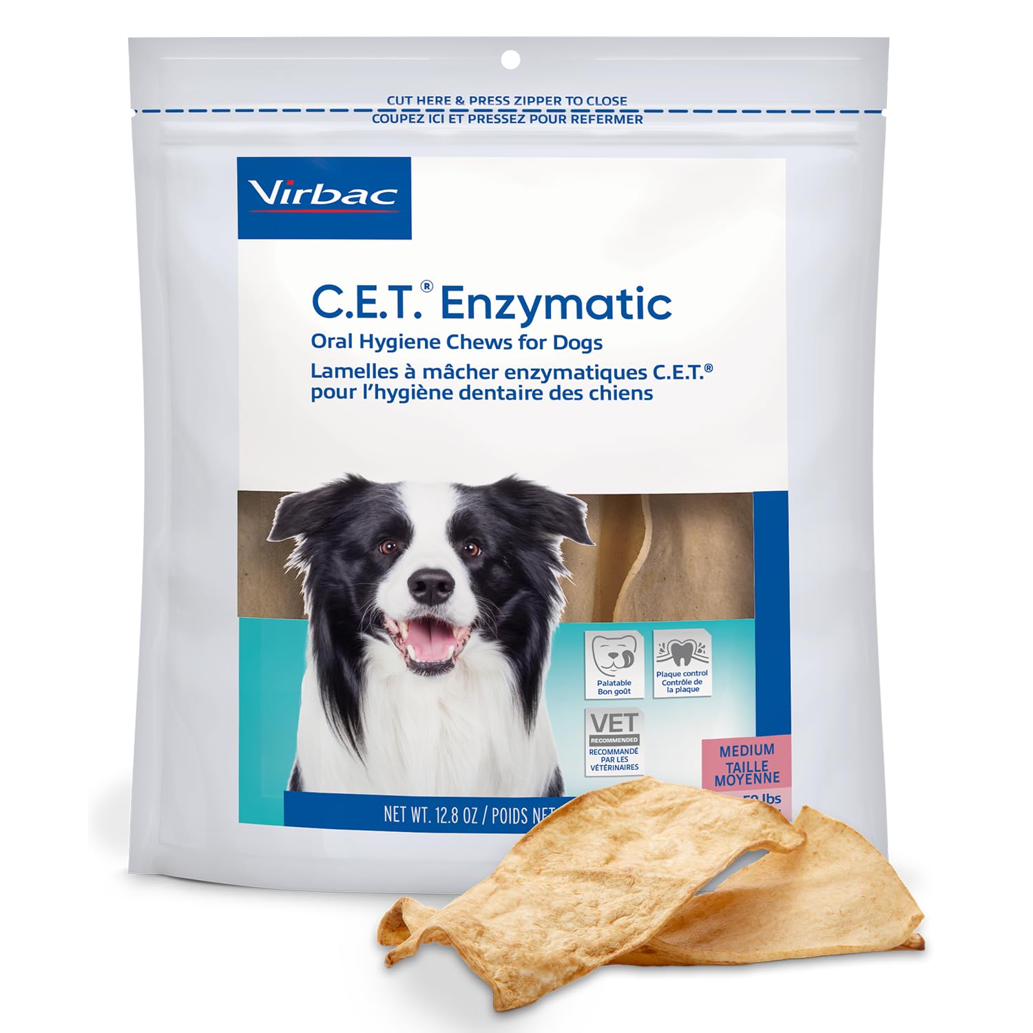 C.E.T. Enzymatic Oral Hygiene Chews for Dogs - Plaque & Tartar Control - Single Layer Beefhide with Exclusive Dual-Enzyme System & Tasty Chicken Flavor - Easy to Give Dog Dental Chew