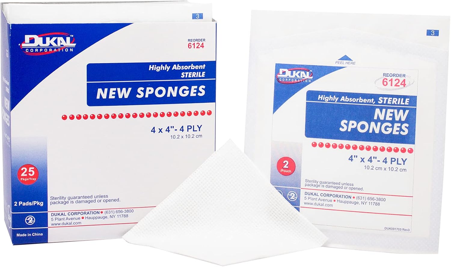 Dukal Sponge, Non Woven, 4-Ply, Sterile, 4" x 4" (Pack of 25)