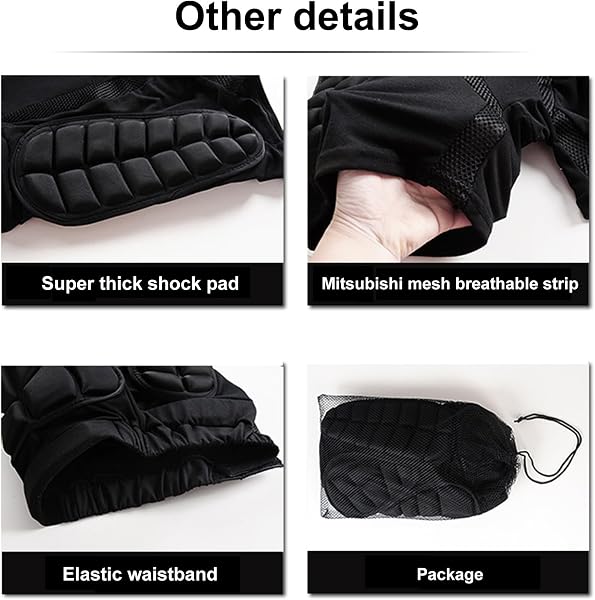Gihioue Short rembourré 3D - Protection des hanches pour snowboard - Confortable et respirant - Avec protection des hanches et du coccyx - Pour snowboard, ski, patinage sur glace, skateboard - 5