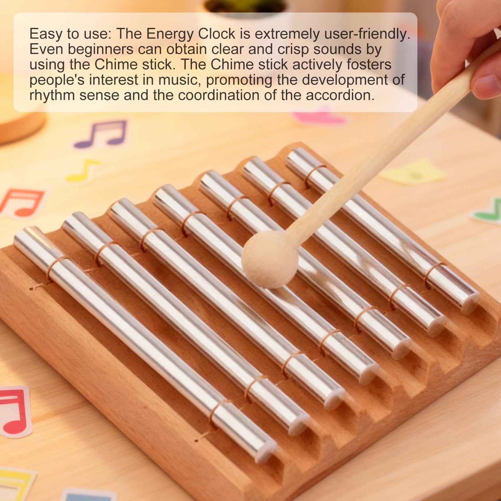 Energy Chimes, Energy - Varilla sonora de 7 tonos, barra de sonido Energy Chime con mazo de madera, timbre energético, instrumento de percusión para educación musical temprana y meditación de yoga