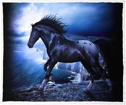 Manta Sherpa de caballo oscuro de 60 x 80 pulgadas, manta de caballo negro, manta súper suave y mullida, manta de forro polar grueso y cálido para