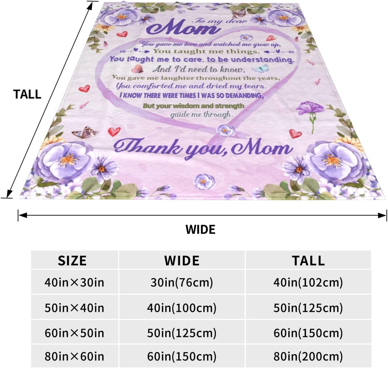 Gifts for Mom from Daughter, Mother's Day Birthday Gifts for Mom, Great Mother Gifts, Blanket Presents for Mother's Day, Christmas, Soft Cozy Flannel Custom Throw Blanket 60x80inch