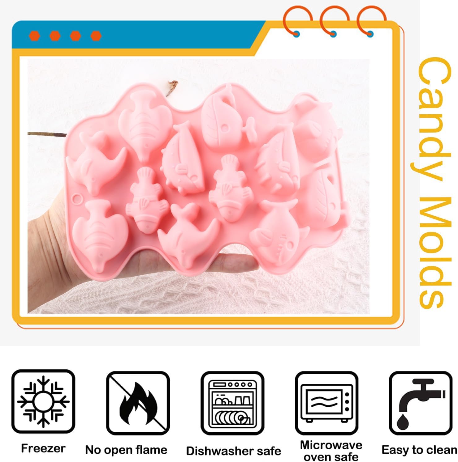 Marine Theme Candy Mold Fish Ocean Shark whale Silicone Molds Set Of 2