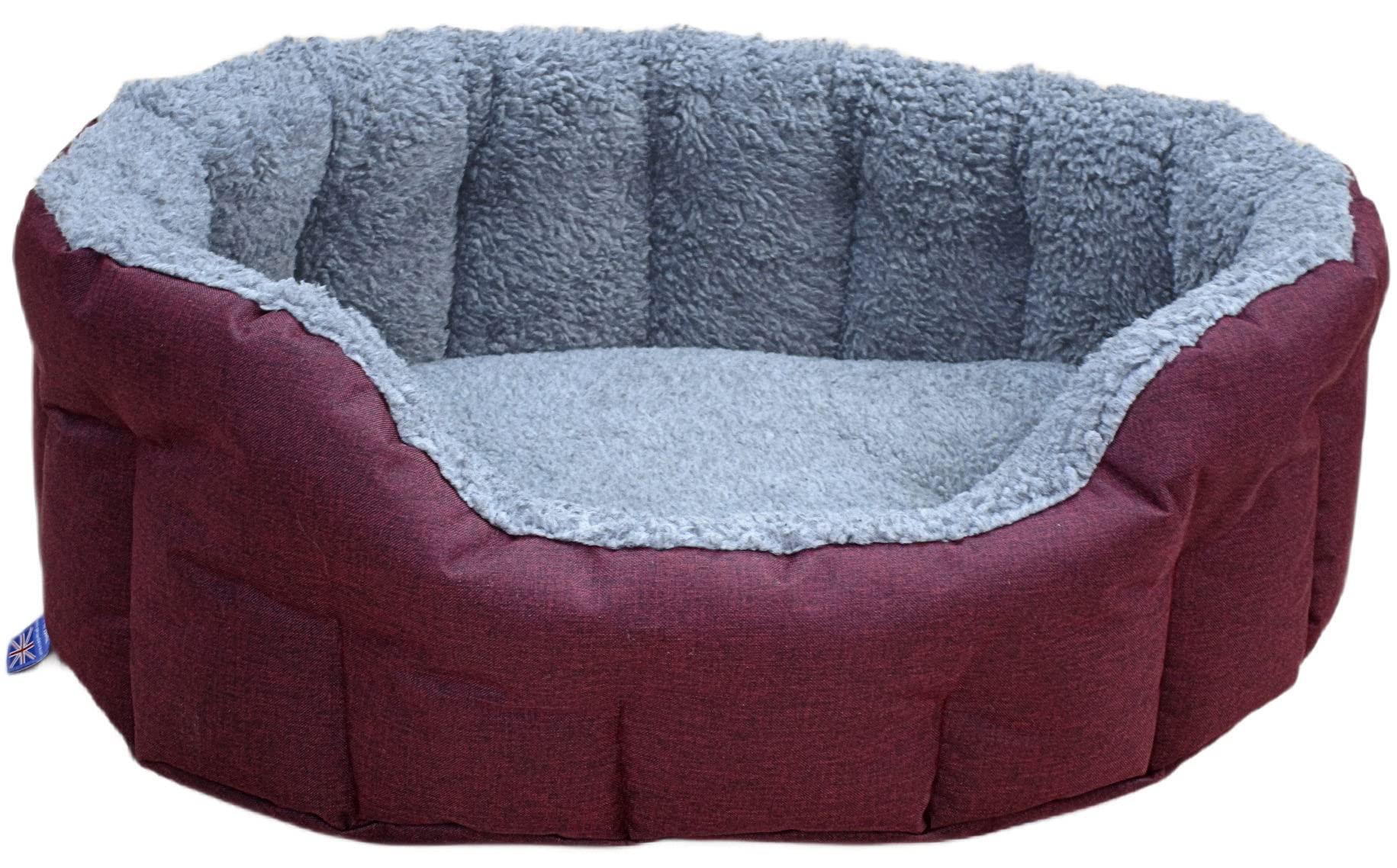 P & L Superior Pet Beds P&L Premium Oval Drop Fronted Bolster Style Heavy Duty Fleece Lined Dog Bed Colour Red Wine/Silver Size Jumbo Internal L90cm X W74cm X H25cm / Base Cushion 8cm thickness