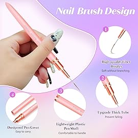 Liner Brush for Nails, 5Pcs Thin Nail Art Brushes Professional Nail Detail Brush for Gel Polish Sizes 4/8/12/20/25mm (Pink)