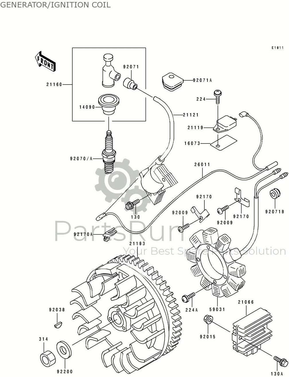 PARTSRUN ID#BM11 Single Terminal Electronic Ignition Module Universal Igniter #21119-2161#21119-2139 for Kawasaki John Deere,ZF-IG-A00345-4