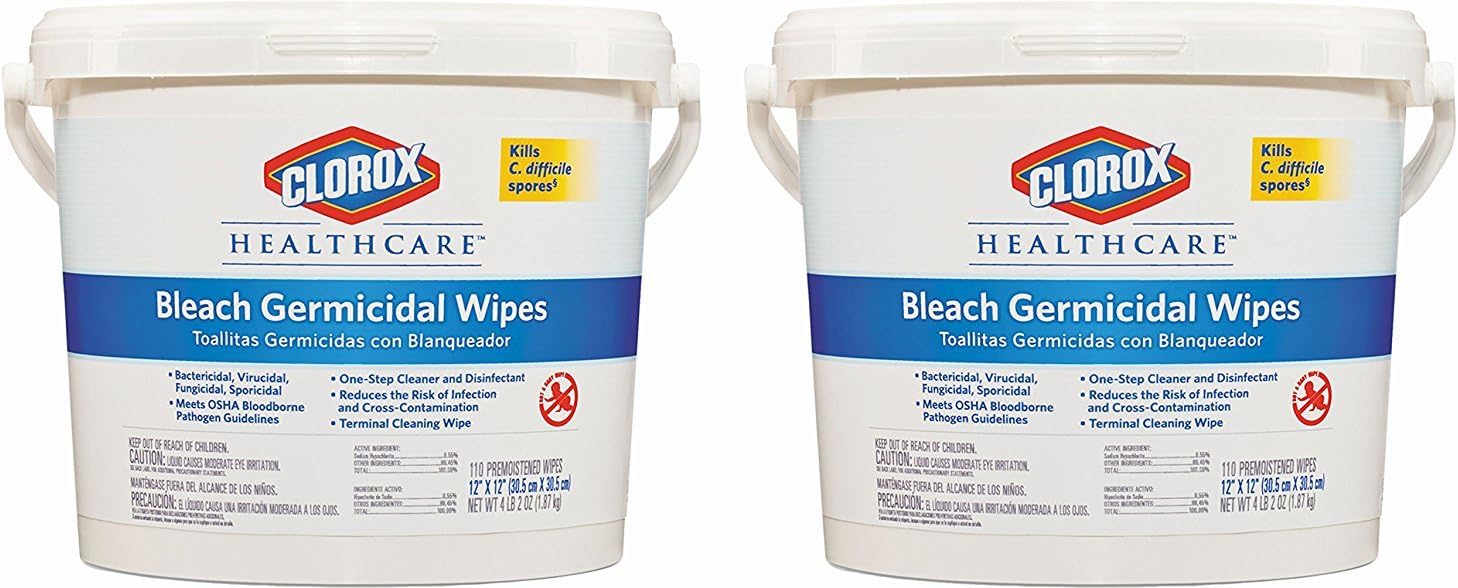 Bleach Germicidal Wipes, 12 x 12, Unscented, 110/Canister, 2/Carton