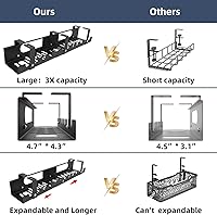 Vista 4 de 2 Pack Cable Management Under Desk Tray,Adjustable Length(15.7”-31.4”) Large Cord Organizer for Wire Management Tray,Under Table Cord Wire Organizer