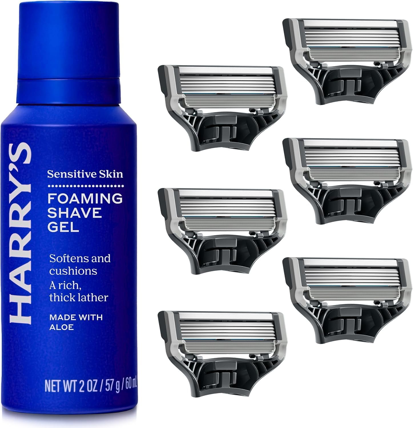 Harry’s Rasierklingen für Männer und Schäumendes Rasiergel – 6 Ersatzklingen mit Präzisionstrimmer, 5 Anti-Reibungsklingen, 60ml Rasiergel mit Aloe Vera angereichterter Formel