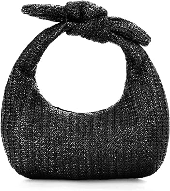 Knotted Straw Clutch Purses for Women, Summer Beach Bag, Dumpling Evening Clutch Handbags for Formal Party Wedding