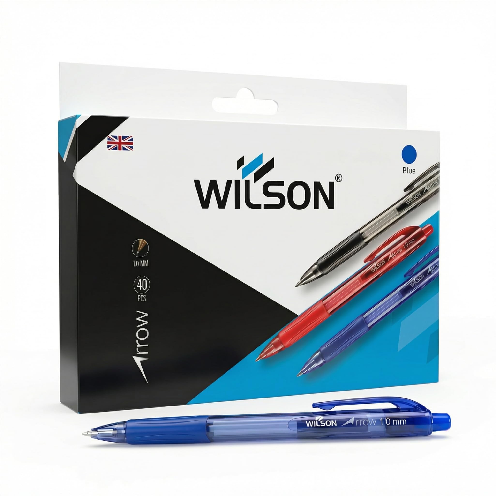 Wilson Retractable Blue Pens 1.0MM Medium Pack of 80 ballpoint pens Smooth Writing Comfort Grip Office School stationery supplies Blue ink Pen with Visible Ink Supply for Everyday biro pens