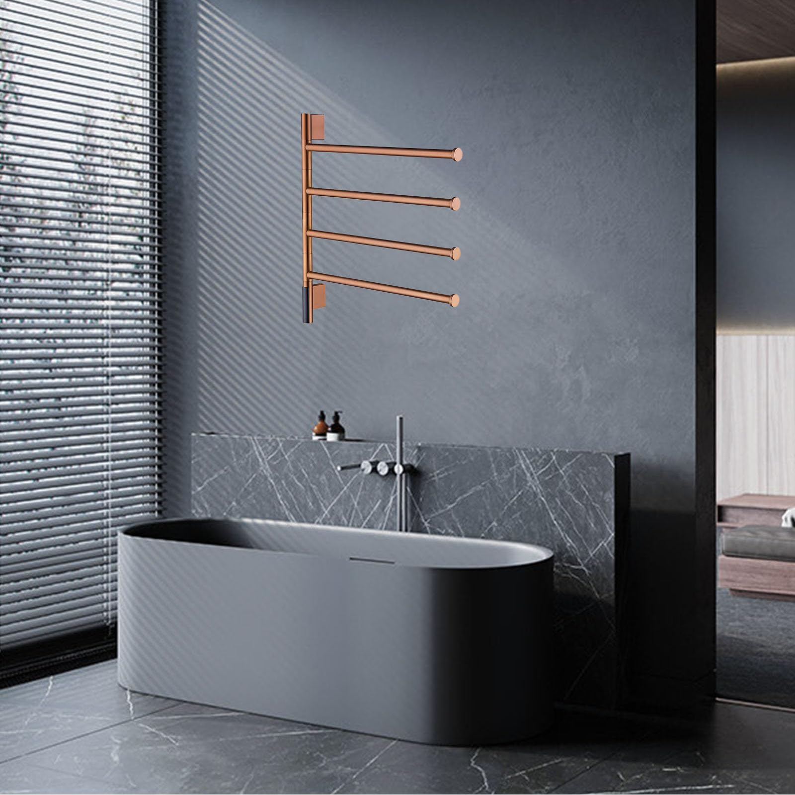Porte-Serviettes Électrique 180 ° Pivotant, Sèche-Serviettes Électrique Mural De Salle de Bain, Chauffe-Serviettes électrique avec Thermostatique À Chaleur und Minuteur,Rose Gold