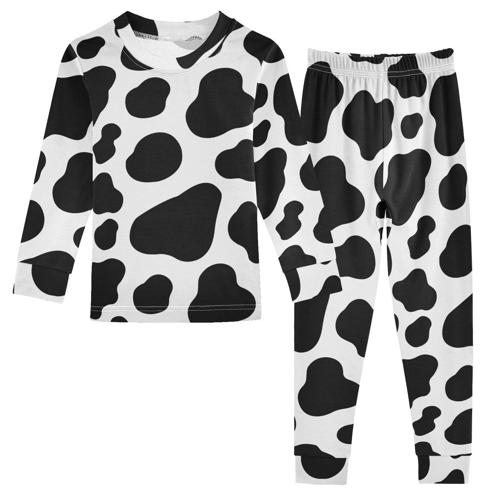 JHKKU Cow Print Pajamas Set Cotton 2 Piece Soft Comfy Pjs Long Sleeve Lounge Sleepwear 6Y