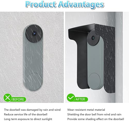 Miniatura 3 de Cubierta de metal para timbre de puerta, resistente a la intemperie, compatible con timbre parpadeante, anillo, Arlo, Wyze, Google Nest, Eufy, Kasa,