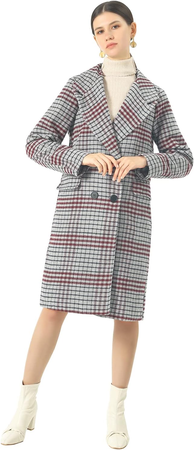 CHARTOU Women's Winter Oversize Lapel Collar Woolen Plaid Double Breasted Long Peacoat Jacket - Image 4
