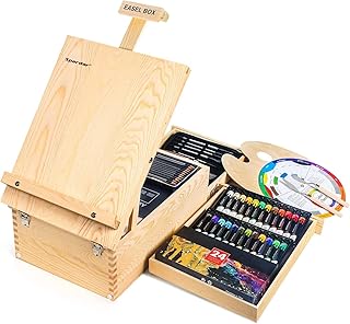 Spardar Wooden Table Easel, Adjustable with 55-Piece Deluxe 