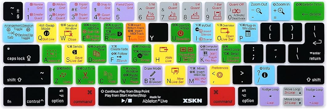 XSKN Ableton Live Shortcut Keyboard Skin for Touch Bar MacBook Pro 13 15 Retina A1706 A1989 A1707 A1990 2016 Release، Touch Bar Sticker Gift Functional Silicone Keyboard Cover