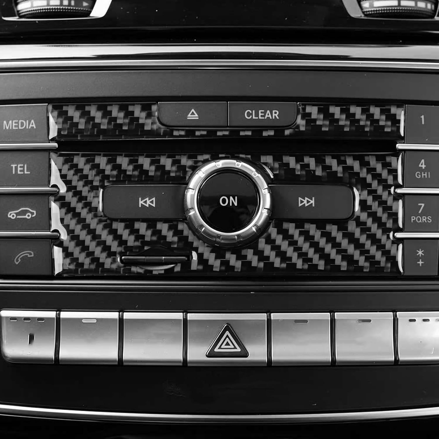 Black Real Carbon Fiber Car Dashboard Central CD Radio Player Control Panel Decoration Sticker Auto Interior Accessories Compatible with Benz GLE/GLS W166 2016 2017 2018 2019