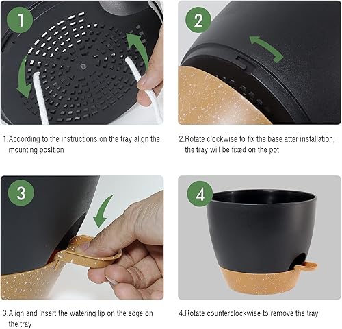 Miniatura 4 de UOUZ Macetas grandes de riego automático de 12 pulgadas, macetas de plástico con depósito profundo extraíble de 60 onzas y agujeros de drenaje de